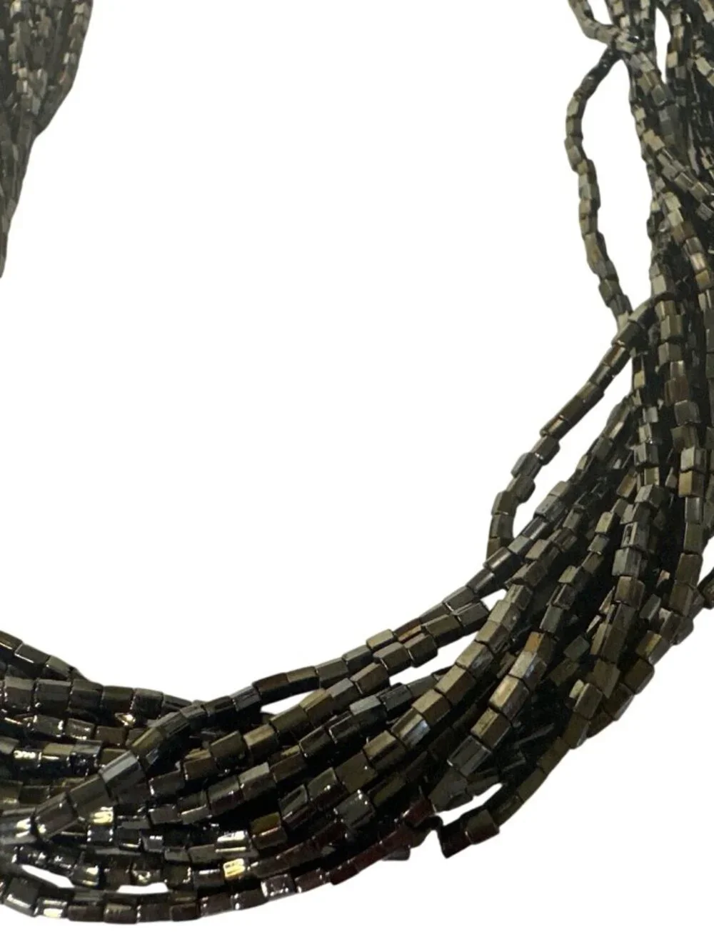 Black Multi-Strand Seed Bead Necklace Chunky Statement Iridescent Whimsigoth